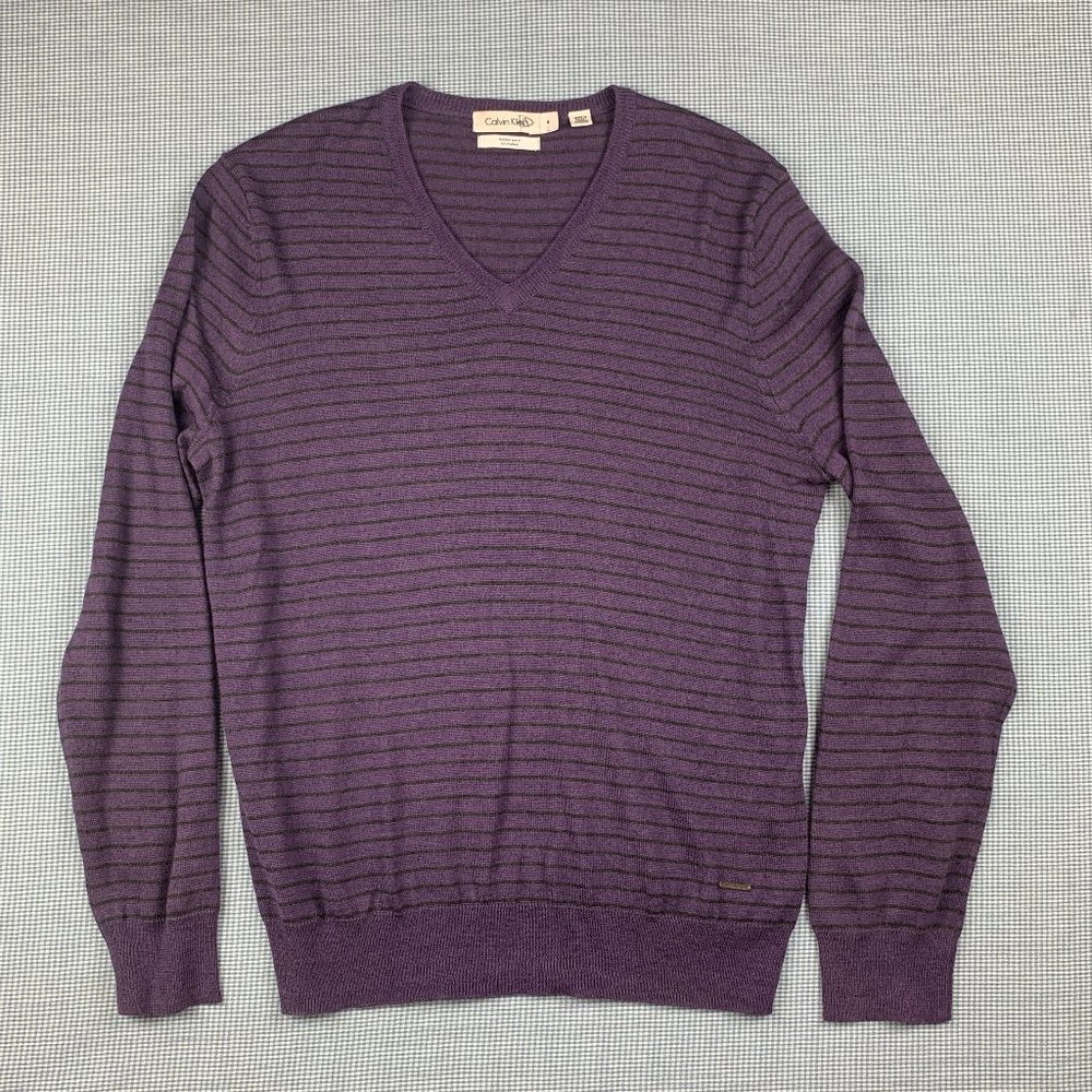 MEDIUM Purple Sweater / Men's Purple Sweater / CALVIN KLEIN V-Neck Pullover /